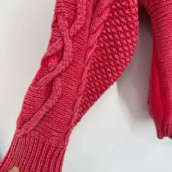 Cable Knit “ACA”  Sweater Adult M Chunky Cotton Cottagecore Cozy Fisherman Red - Picture 3 of 8